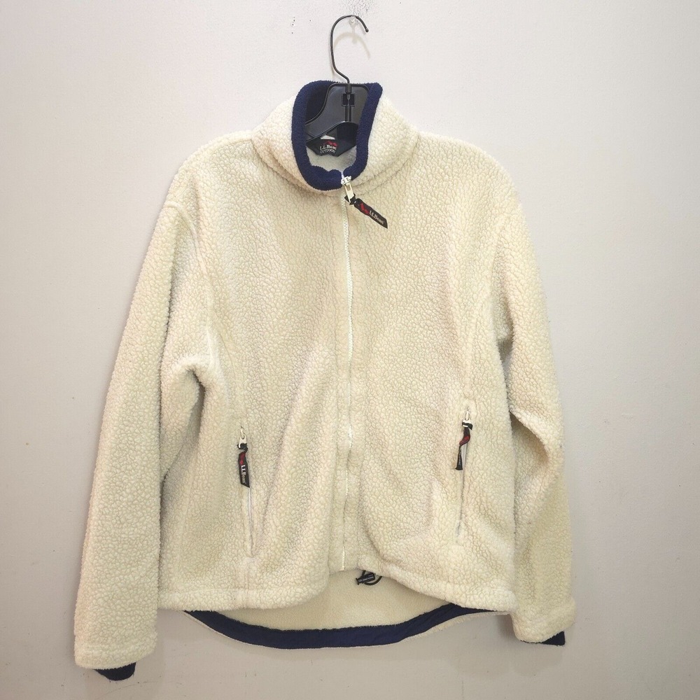 L.L.‎ Bean Fleece Full Zip Jacket Womens Small Outdoor Cerulean Ivory Vintage S